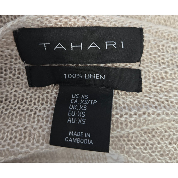 Tahari Sweater Womens XS Beige Linen Boat Neck Open Knit Minimalist Lightweight - Picture 2 of 10